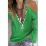 Buy cheap Strapless Women'S Solid Color Sweater Deep V Neck Long Sleeve Ladies Stylish Tops from wholesalers