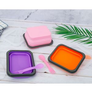 Buy cheap 600ML Rectangle BPA Free Silicone Folding Bento Box from wholesalers