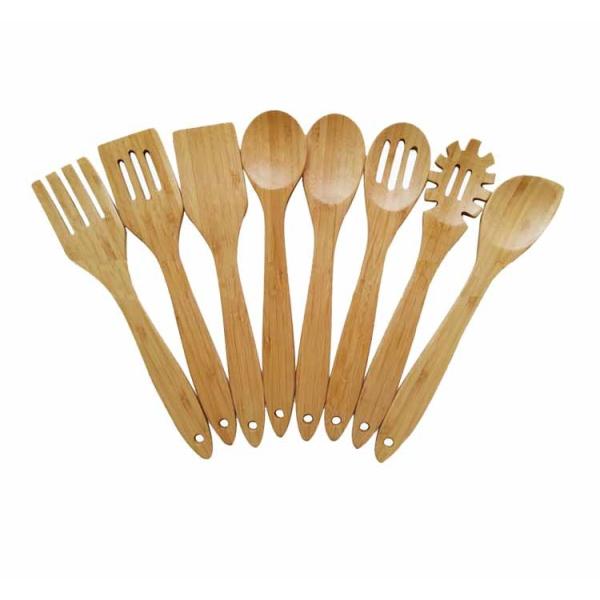 Quality Reusable Bamboo Kitchen Cooking Utensil Set Organic 8 Pieces With Utensils Holder for sale
