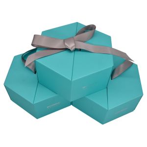 Green Hexagon Magnetic Gift Box With Ribbon And Foam Insert Foil Stamping