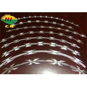 China 2.5mm Diameter Concertina Razor Barbed Tape 25mm Spacing Steel Ribbon on sale