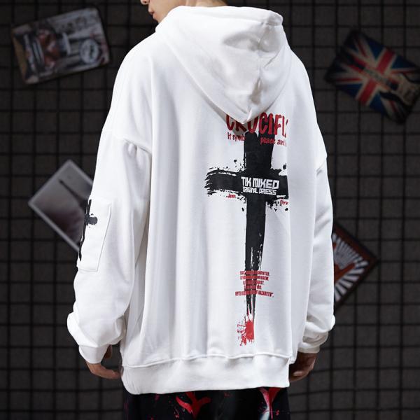 Buy cheap Abstinence BF Lazy Men Cool Hoodies Cross Print Sweatshirt from wholesalers