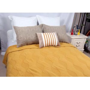 Buy cheap Cotton Plain Dyed Yellow Quilted Bedspread , Embroidered Hotel Collection Coverlet from wholesalers
