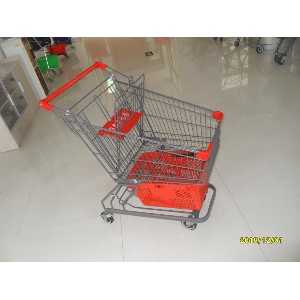 Buy cheap 80L Supermarket Shopping Trolley With Grey Powder Coating And Shopping Basket from wholesalers