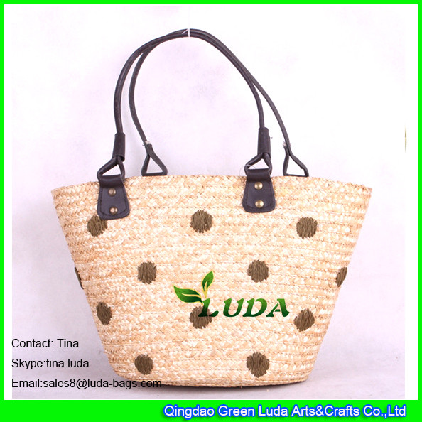 Quality LUDA cheap straw totes designer dots handbags wheat straw totes for sale