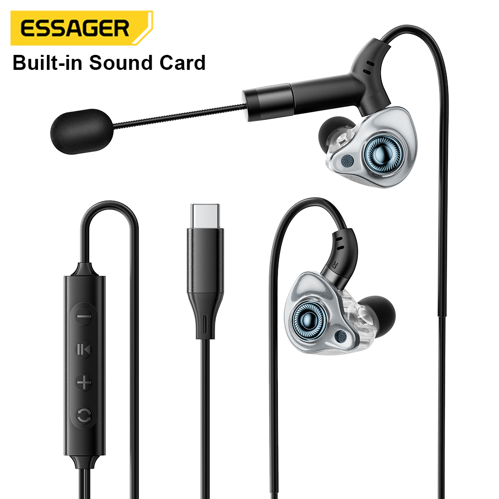 Buy cheap ESSAGER SK1 USB Type-C Earphones with 10mm Graphene Diaphragm Built-In Sound Card and Noise Cancelling for High-Quality Audio from wholesalers