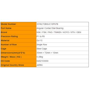 NSK High Precision DB Angular Contact Thrust Ball Bearings 35TAC72BSUC10PN7B