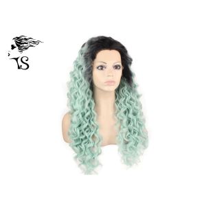 Buy cheap Wavy Synthetic Lace Front Wigs With Dark Roots Baby Blue Color For Drag Queens from wholesalers