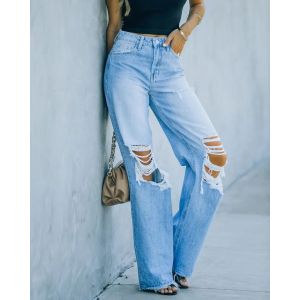 Buy cheap custom jeans pant straight fit Pants for Women from wholesalers