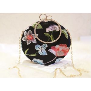 Buy cheap Ladies Round Shape Black Embroidered Evening Bag With Crystal Handle from wholesalers