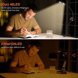 48 LEDs 6500K Dormitory USB Desk Lamp Clip On Light With 3 Color Modes