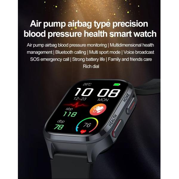 S18 Air Pump Blood Pressure Health Smart Watch With Blood Oxygen Uric Acid Monitor