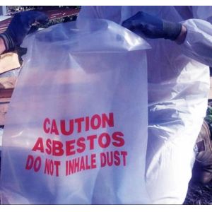 Asbestos Removal, disposable plastic yellow poly asbestos warning printed burial