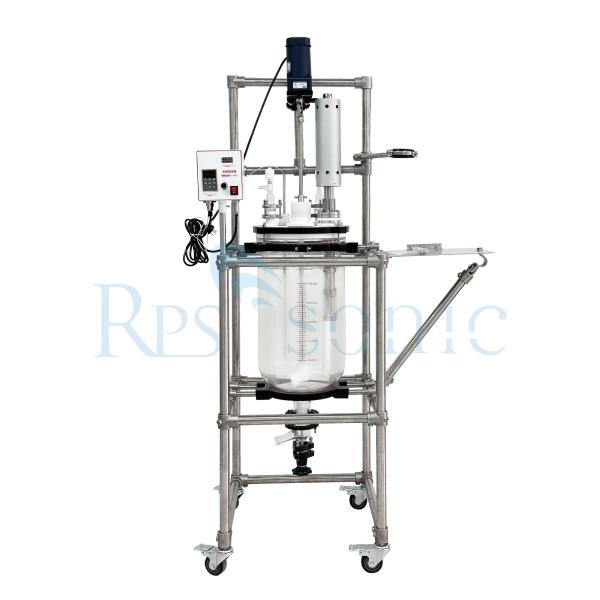 Ultrasonic homogenizer mixing extraction processor with glass reaction vessel