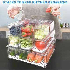 Fridge Organizer, Stackable Refrigerator Organizer Bins With Lids, BPA-Free