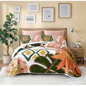 Buy cheap 3-Piece Mid Century Modern Farmhouse Quilt Set with Botanical Print Reversible Bedspread Coverlet from wholesalers