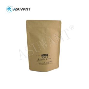 Coffee Packaging Block Bottom Brown Kraft Paper Bags With Zipper Tear Notch