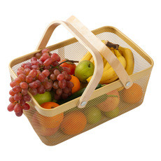 Buy cheap Rectangular Rustproof 750g Metal Wire Fruit Basket With Wood Handle from wholesalers