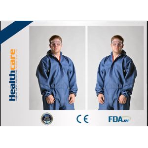 Buy cheap Dark Blue Disposable Chemical Protective Coverall SMS Clothing With Hood And product