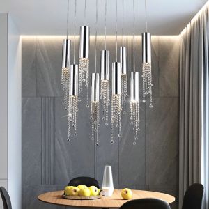 Buy cheap Modern chrome crystal ceiling chandelier for dining room long loft staircase large chandelier(WH-NC-46) from wholesalers