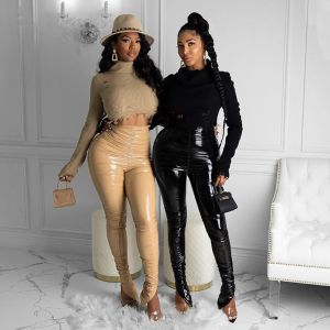 Buy cheap Elastic Shaping High Waisted Leather Leggings from wholesalers