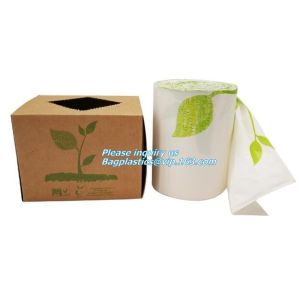 Compostable plastic drawstring trash bags in dispenser box, Customized