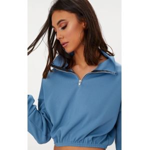 Buy cheap Zip front crop sweater long sleeves blue from wholesalers