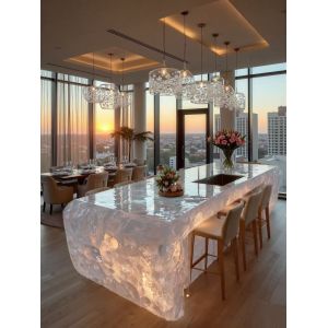 Elegant Modern Design Reception Desk Luxurious Stone-Finished Hotel Lobby Front