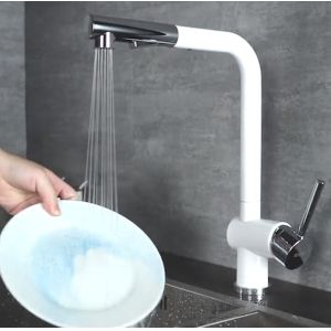 White Pull Out Rotatable Kitchen Scandinavian Copper Sink Faucet