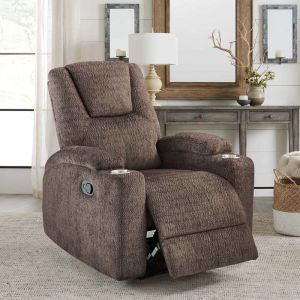 Buy cheap Recliner Chair with Stainless Steel Cup Holders, Dark Brown Fabric from wholesalers