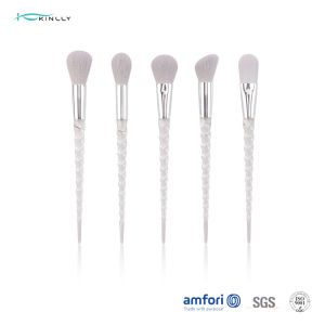 China Aluminum Ferrule Plastic Handle 5 Piece Travel Makeup Brush Set on sale