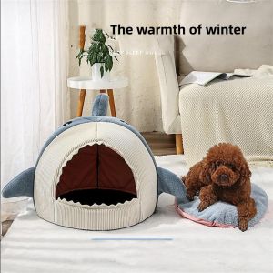 Fall Winter Fish Cat Bed Pet Universal Warm Villa Semi Enclosed Shark Shaped Dog