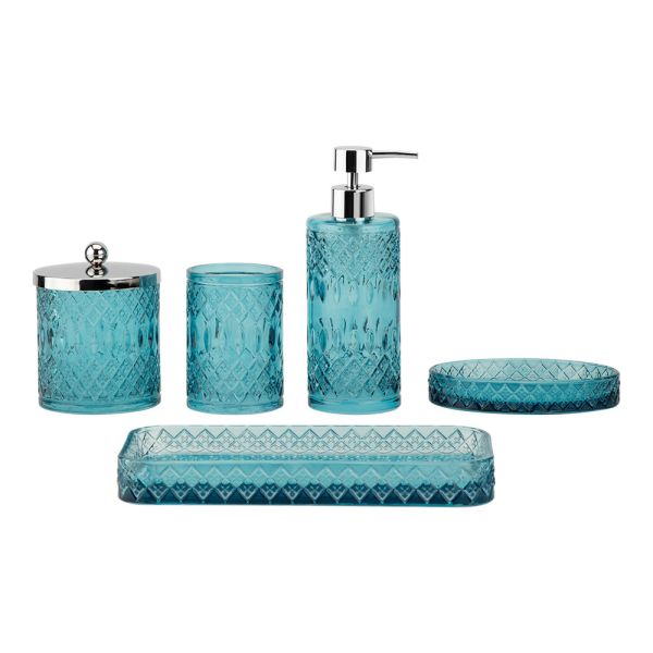 Buy cheap Purple And Blue Glass Bathroom Accessories Set Round Shape With Mixed Pattern Soap Dish For Bathroom Hand Wash Dispenser from wholesalers