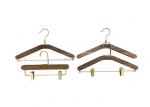 Buy cheap Luxury Wood Bedroom Closet Hanger Walnut Colour with Brass Metal Hook from wholesalers