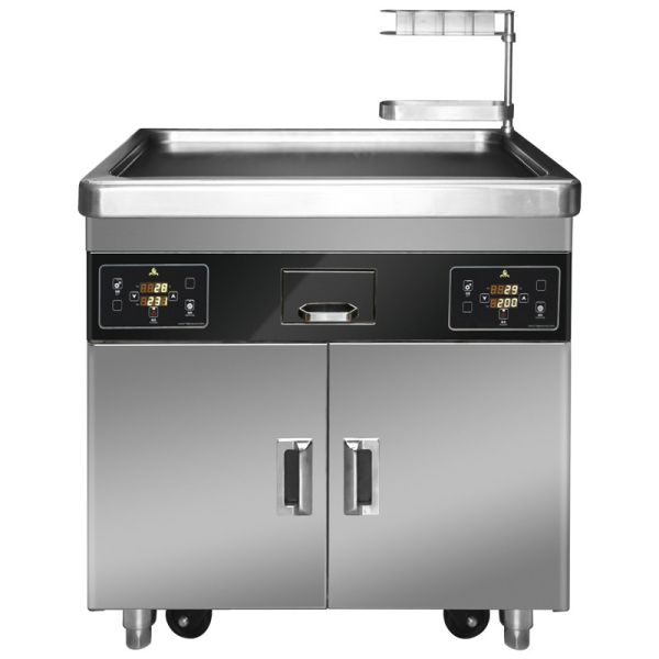 Quality Commercial Kitchen Multifunctional Mobile Teppanyaki Grill Table with Double Furnace for sale