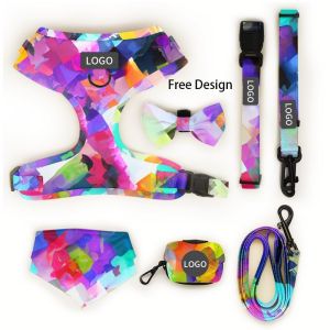 Buy cheap Custom Print Pattern Designer Soft Padded Dog Harness Set with Adjustable Vest Collar Leash and Bow Bandana in Various Colors from wholesalers