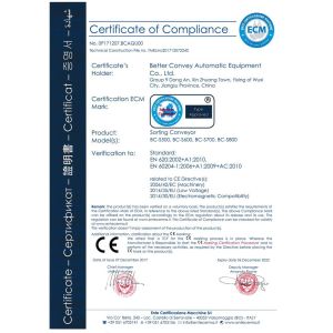 BETTER CONVEY AUTOMATIC EQUIPMENT CO., LTD. Certifications