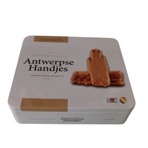 Buy cheap Empty Rectangular Biscuit Tin Can Container Packaging With Hinged Lid Custom Design from wholesalers