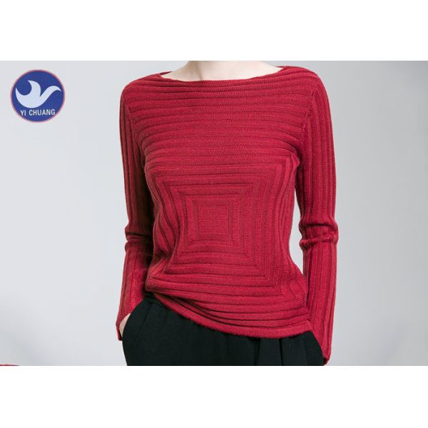 Quality Boat Neck Womens Knit Pullover Sweater Square Knitting Pattern Clothing for sale