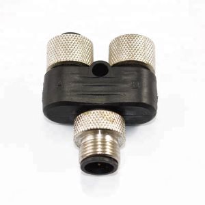 Buy cheap Customized Waterproof Y Type M12 8 Pin 2 Female to 1 Male M12 8 Poles Connector Adapter for Y Shape Splitter Cable from wholesalers
