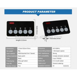 5 functions user-defined can pair with 5 receivers call button