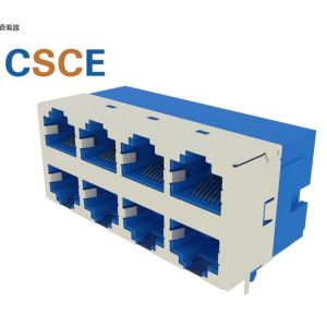 2*4 Port PCB Mount RJ45 Shielded Socket With LED Light