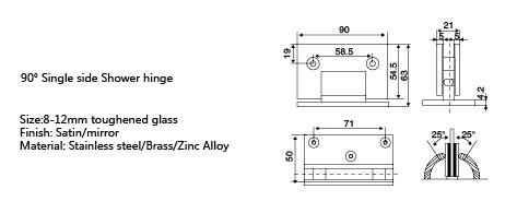 Stainless Steel Frameless Glass Hinge for 90 Degree Bathroom Shower in Hotel Setting