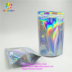 Reusable stand up holographic foil bag without printing for cosmetic or salts