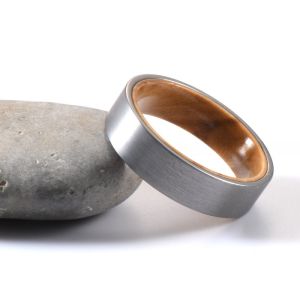 Buy cheap 6mm Brushed Silver Tungsten Flat Edges with Olive Wood Inner Wedding Ring for Men Women Comfort Fit and Scratch Resistant from wholesalers