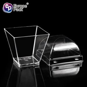 Eco friendly square shape cute clear 2oz dessert cup with dome lid