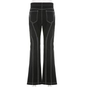 Buy cheap Custom Clothing Factory China Women'S Casual Split Topstitch Bootcut Denim Pants from wholesalers
