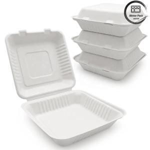 100% Sugarcane Bagasse 9x9 Clamshell Recyclable Takeaway Boxes Home Compostable