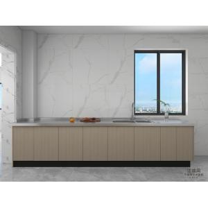 Stainless Steel Double Linear Kitchen Cabinets Light Wood Grain With Enhanced