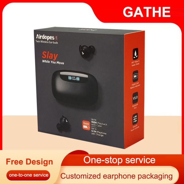 Coated Paper Earphone Packaging Box With Handle Lid And Base